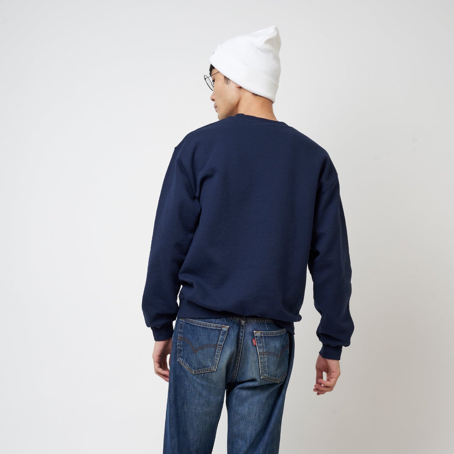 ヴィンテージ加工デザインスウェット（ムード盛り上げ楽団）NAVY
