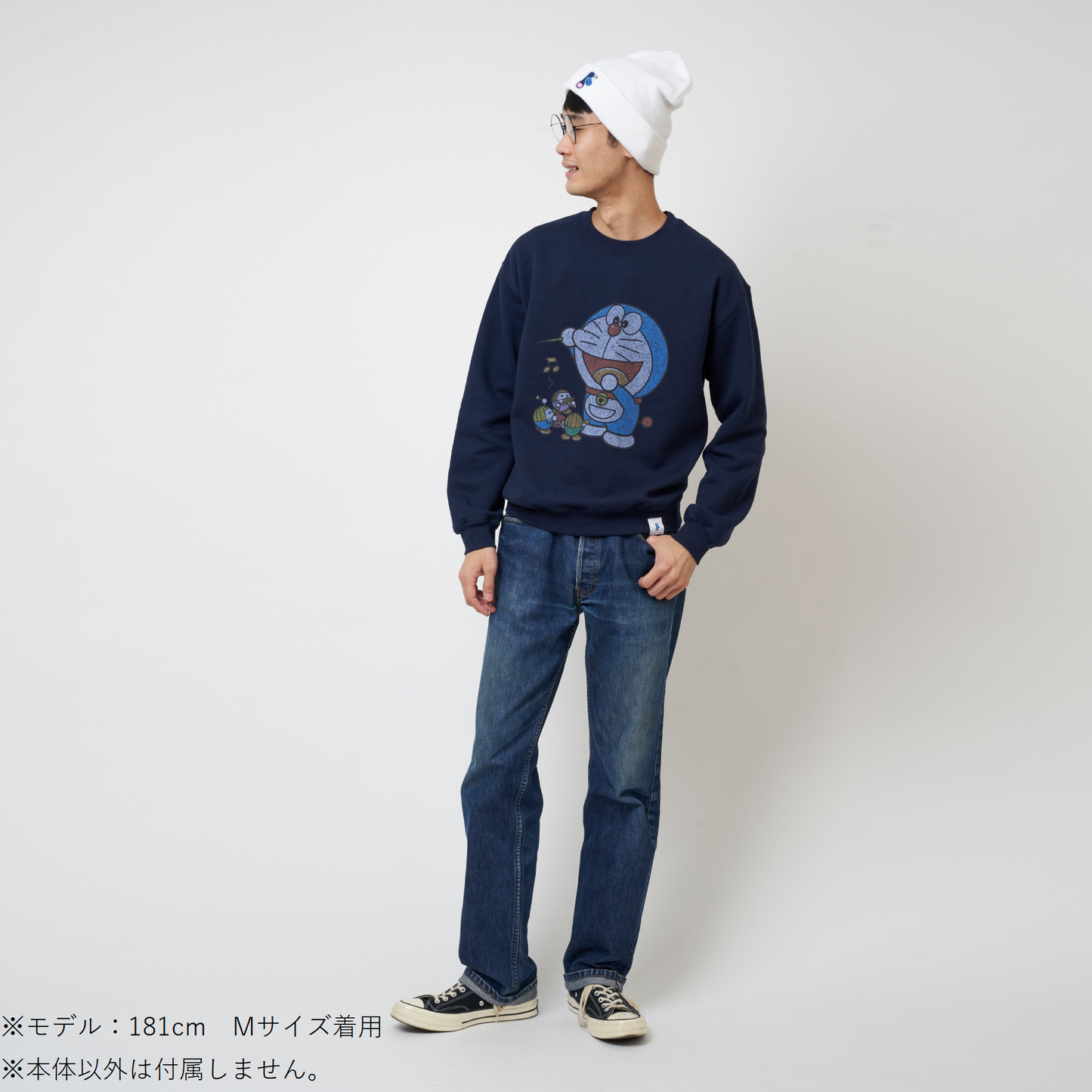 ヴィンテージ加工デザインスウェット（ムード盛り上げ楽団）NAVY