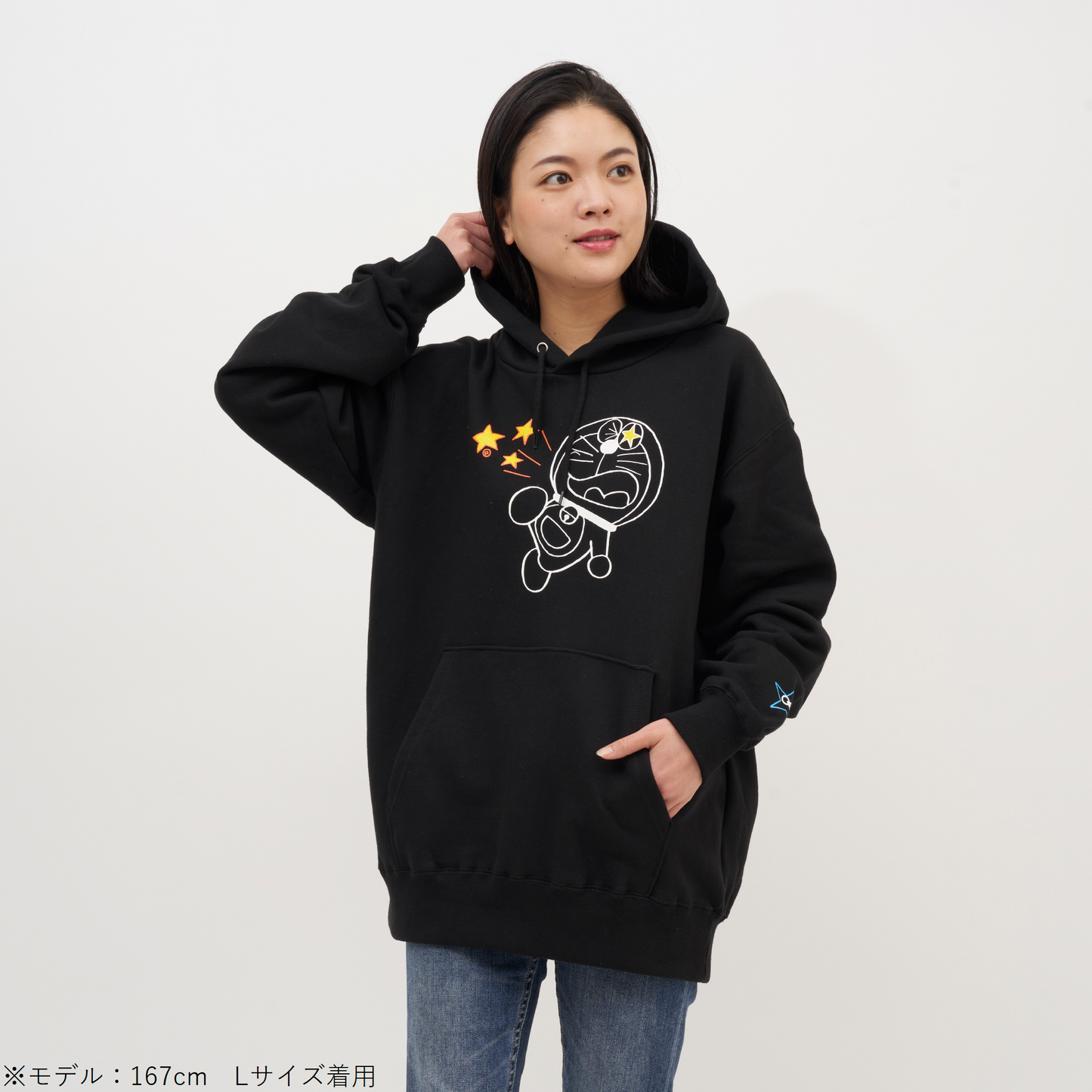 ドラえもん　フロントプリントパーカー　BLACK
